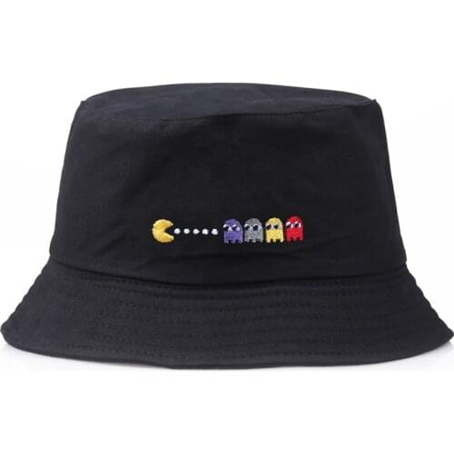 Childhood Memory Cartoon Embroidery Bucket Cap Men Women Unisex Travel Seaside Street Beach Fishermans Hat Sunscreen Cap F08