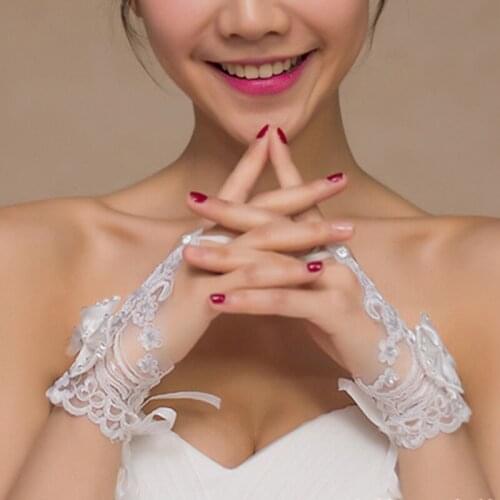 New Short Bow Knot Diamond Lace Gloves Womens Clothing Party Sexy Fingerless Gloves Bride Cosplay Costume Adult Sex Accessories