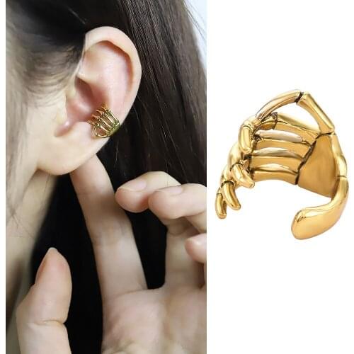 1pcs Fashion Punk Style Personality Skull Hand Clip Earrings No Pierced Exaggerated Gothic Jewelry for Men and Women 2021