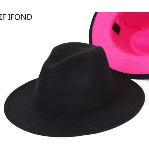 Wool Felt Jazz Fedora Hats Vintage Unisex Black Rosy Patchwork Wide Brim Panama Party Trilby hat 2020 New
