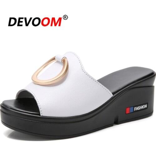 Platform Female Slippers Tong Homme Vhaussure Wedge Womens Slippers Ladies Slippers And Sandals Black Slides Pu Buckle Flipflops