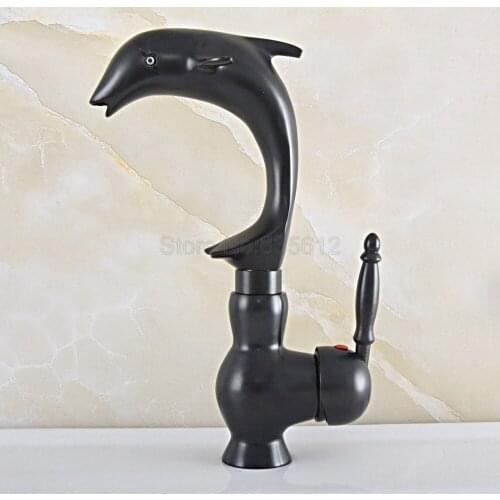 Basin Faucet Oil Rubbed Bronze Dolphin Single Hole Hot and Cold Bathroom Wash Basin Faucet Sink Mixer Tap tsf844