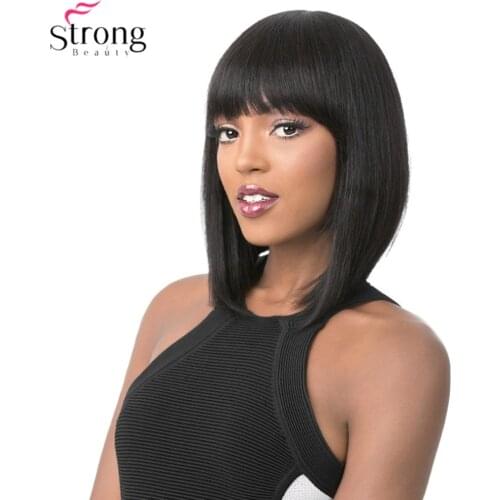 StrongBeauty Womens Wigs Neat Bang Bob Style Short Straight Hair Black/Blonde Synthetic Full Wig 6 Color