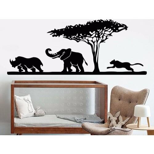 Safari Wall Decal Vinyl African Elephant Animals Rhino Leopard Wall Stickers for Nursery Baby Room Decoration Accessories C011