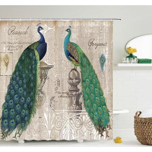 Peacock Feather Bath Curtains 3d Retro Flower Birds Shower Curtain Waterproof Bathroom Polyester Chinese Bath Screen 12 Hooks