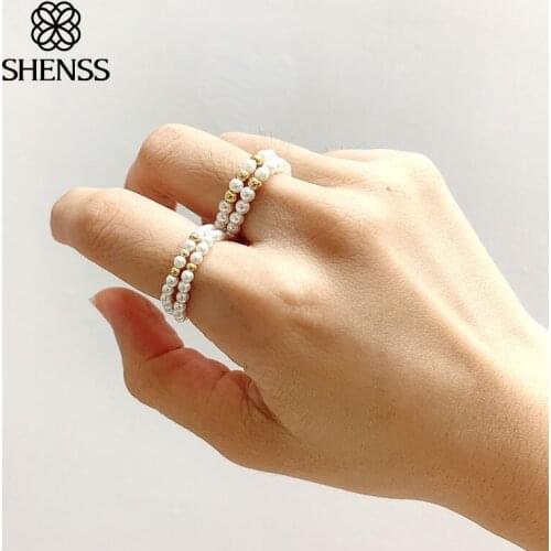 Shell Pearl Ring Elastic Ring 2 Circles