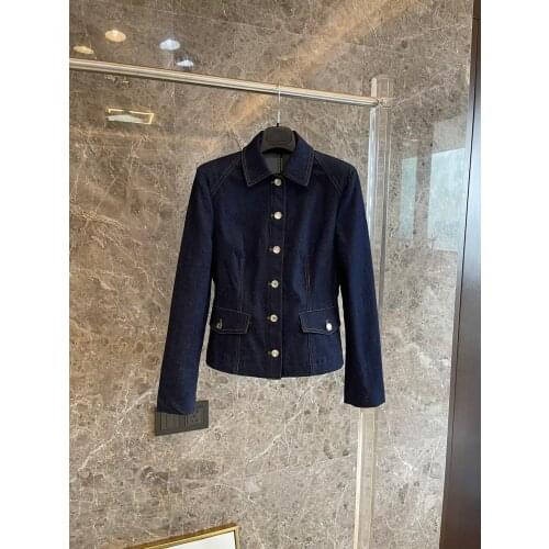 Ladies 2021 High New Quality Fashion Long Sleeve Lapel Solid Color Denim Jacket 0305