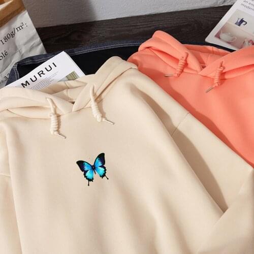 Winter Butterfly Print Graphics Hoodies for Girls Streetwear Hip Hop Sweatshirt Women Hipster Casual Hoody Korean Clothes
