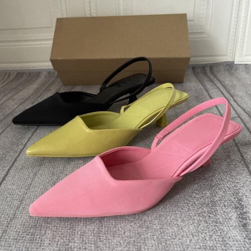 2021 ZAR New Brand Women Sandal Shoes Thin Low Heel 4cm Pumps Dress Shoes Ladies Fashion Pointed Toe Shallow Slingback Mules