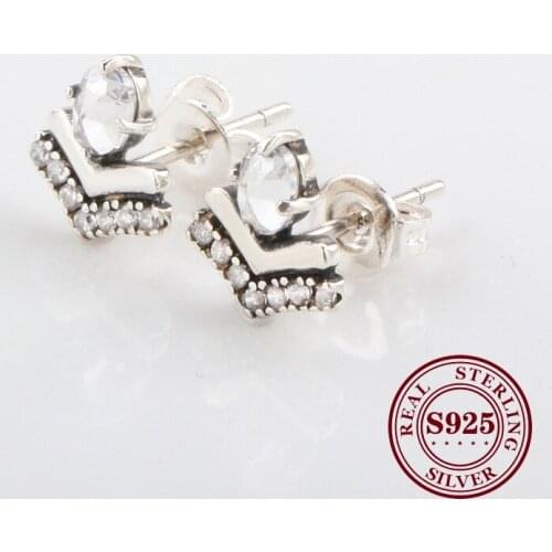 2020 Authentic 925 Silver Earring Polished Crown Shiny Water Drop Zircon Earrings For Women Wedding Gift Fashion Jewelry