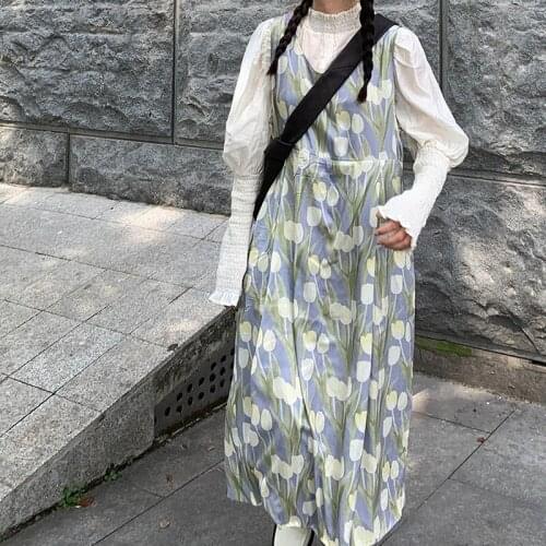 Korean Fashion Evening Party Midi Dress Women Flower Elegant Vintage Dress Autumn 2021 Slim Print Chic Casual France Sweet Dress