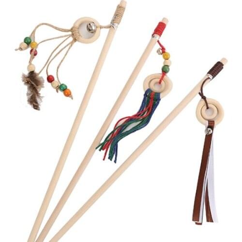 Usd1.38/pc pet cat kitten playing toys cat teaser fishing pole rod sticks wooden linen feather 20pcs/lot