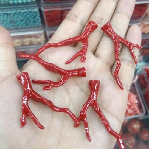 10pcs 48mm Synthetic Coral Resin Branch Beads Pendants For Jewelry Making DIY Loose Artificial Coral Pendant Fit Necklace