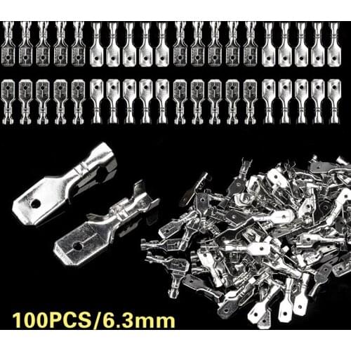 100Pcs Electrical Wire Insulated Female Crimp Terminal Silver 6.3mm AWG18-14 Spade Terminal Wire Connector Kit