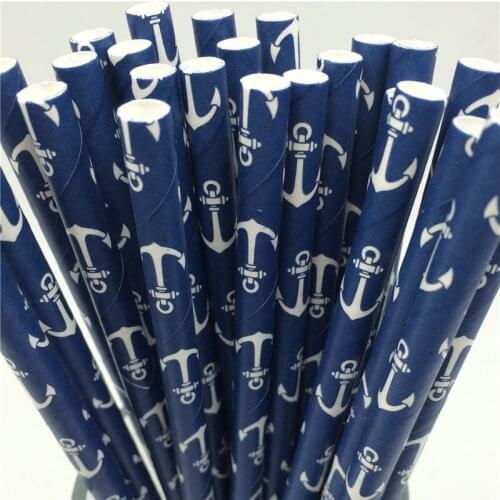 1000pcs Disposable Navy Blue Sea Anchor Paper Straw Anchor Nautical Sailing Sailor Straw Wedding Party Baby Shower Birthday Deco