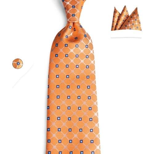 2019 Fashion Orange Blue Dot Tie 100% Silk Designer Necktie Business Wedding Party Tie Set for Men 150cm Long Ties SJT-7166