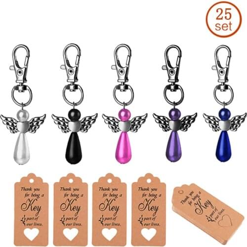 25Pcs/Set Guardian Angel Wings Keychain Tags Wedding Favors Birthday Baptism Decoration Gift