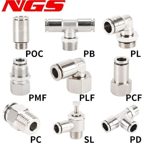 304 Stainless Steel PC/PB/PL/POC/PLF/PCF/PMF Male/Female Thread Straight/Elbow Pneumatic Hose Quick Plug Connector 1/8" 1/4" 3/8