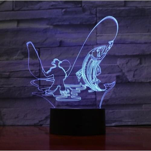 7 Colors Changing Fish 3D led Lamp USB Charge Fishing 3D night light Desk lamp Touch Button Table Lamps Gifts for Kids 1904