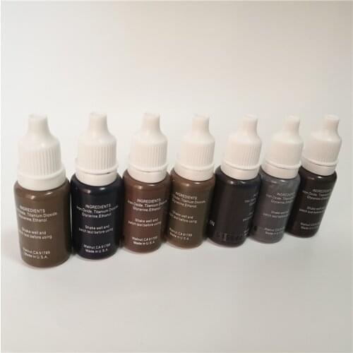 7pcs permanent makeup pigment micropigment tattoo ink 15ml/bottle cosmetic manual eyebrow black brown mix color