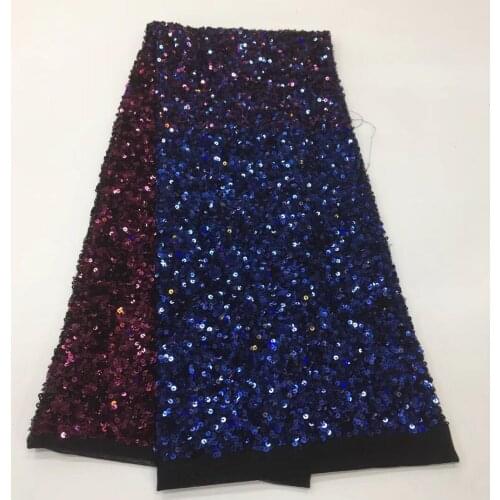 African Net Sequins Laces 5yard Latest Nigerian Laces 2020 Blue Sequin Fabric For Sewing Dress Tulle Lace Fabric XX33321