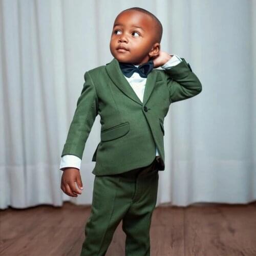 Olive Green Kids Children Wedding Blazer Formal Wear Suit Pattern Lapel Boy Birthday Party Business Suit 2 Pcs Jacket Pant