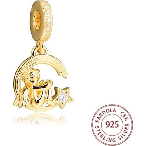 CKK 925 Sterling Silver Shine Angel & Shooting Star Dangle Charms Fits Original Bracelet Beads for Jewelry Making