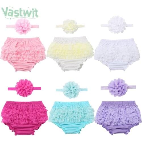 Baby Cotton Lace Ruffle Bloomers Cute Baby Diaper Cover Newborn Flower Shorts with Headband Toddler Summer Photo Props Clothing