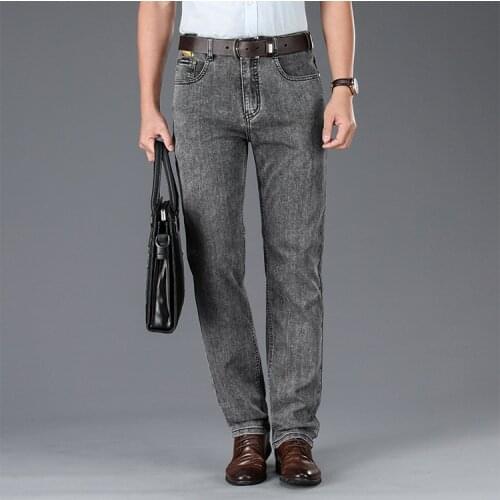 Summer Mens Jeans Denim Black Regular Fit Straight Stretch Jeans Pants Male Casual Smart Size 40 42 44