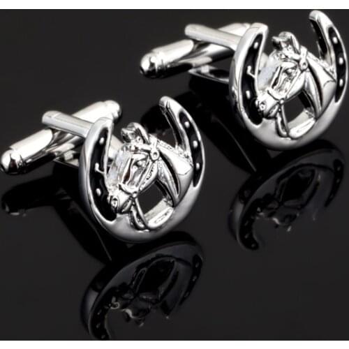 Hot selling high quality brass shield crystal wedding gift black horse Cufflinks brand mens shirt cuff Cufflinks