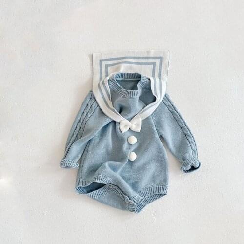 HETISO Sailor Collar Baby Girls Bodysuits Knit Toddler Baby Clothes Baby Boys Wear Cute Infant Outfit