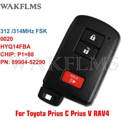 HYQ14FBA Keyless Smart Remote Car Key Fob 312 / 314MHz P1=88 For Toyota Prius C Prius V RAV4 HV RAV 4 8990452290 89904-52290