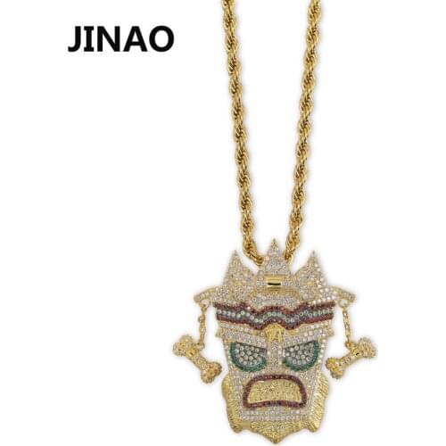 JINAO Cubic Zircon Iced Out Chain Gold Fashion UKA mask Pendant Necklace Hip Hop Jewelry Statement Necklaces For Man Women Gifts