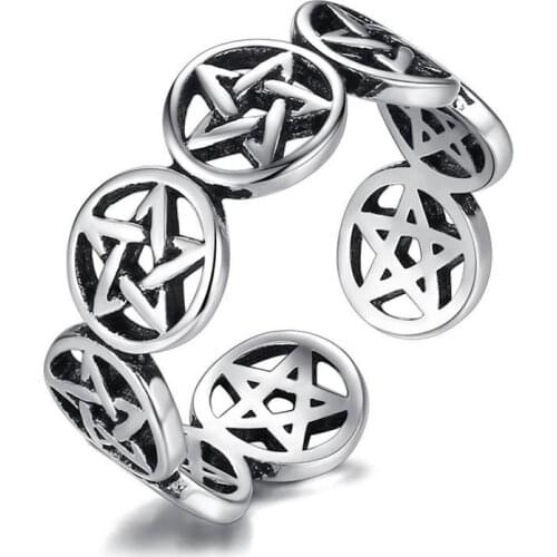 Star Pentagram Punk Chunky Adjustable Finger Ring For Women Mens Korean Trendy Tibetan Jewelry Gifts