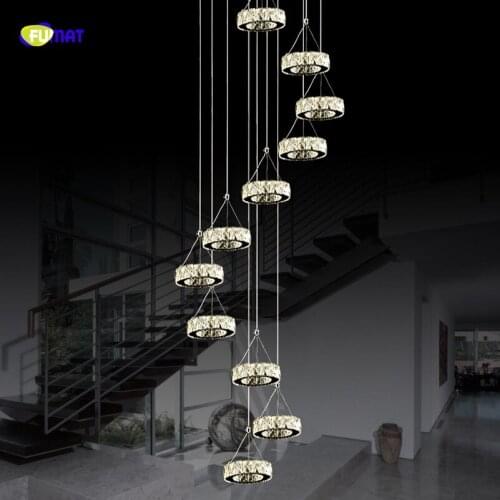 FUMAT Modern Fashion Round doughnuts K9 Crystal Stainess Steel LED Pendant Lighting Luxury Lustres Lamp For Duplex House Villa