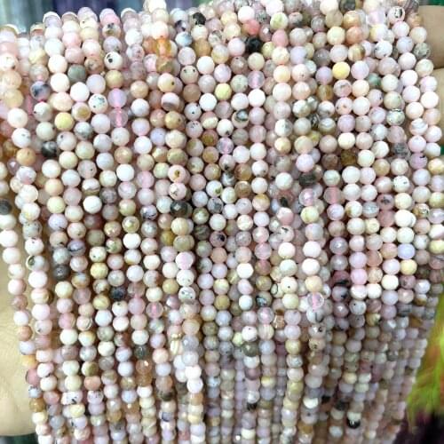 Natural 2 3 4mm Faceted Pink Opal Stone Round Loose Spacer Bead For Jewelry Making DIY Bracelet Necklace Accessories 15