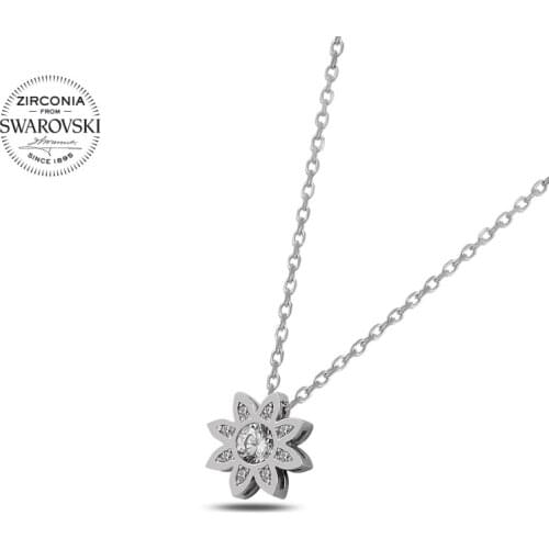KUTAYDAN Swarovski Zirconia Cubic Zirconia Flower Necklace 925 Sterling Silver