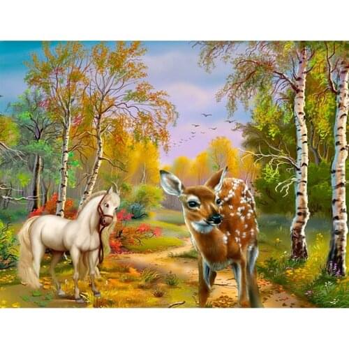 Forest Unicorn and Deer Diy 5D diamond painting Full Square Round Drill mosaic embroidery sale animals Wedding decoration
