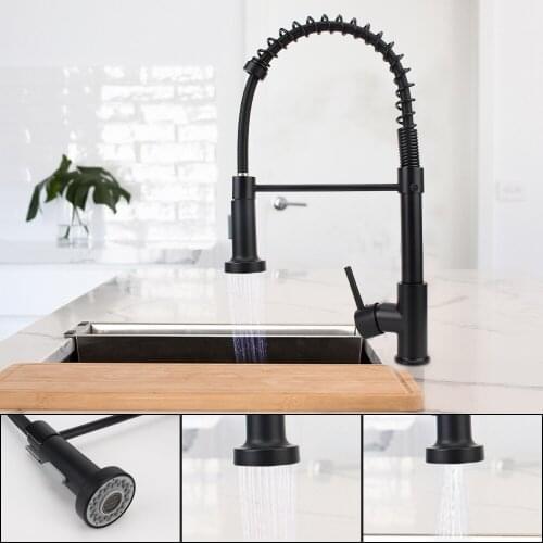 Matte Black 360 Degree Rotation Spring Style with Spray Mixers Taps Kitchen Faucet Deck Mounted Mixer Tap Kitchen Sink