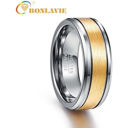 BONLAVIE 8mm Width Men Rings Tungsten Carbide Engagement Wedding Bands Multi-size Anillos Para Hombres Pierscienie