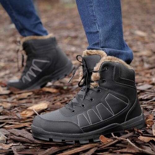 Winter Men Boots plush Warm Mens Snow Boots High Quality Leather Waterproof Men Sneakers Outdoor Men Hiking Boots big size 48