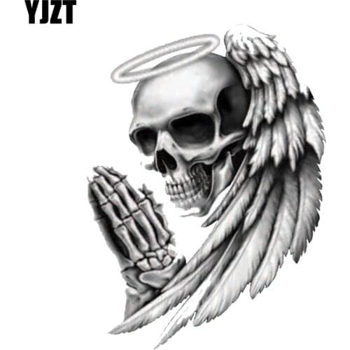 YJZT 9.5CM*12.7CM Personality ANGEL OF DEATH SKULL Car Sticker Motorcycle Decal PVC 6-0143