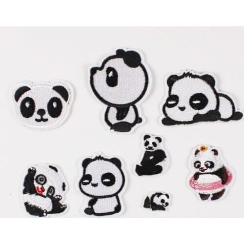 DIY Panda Embroidered Patches for Clothing Cartoon Iron on Patch to Cloth Watermelon Sushi Stickers Badge Garment Accessories