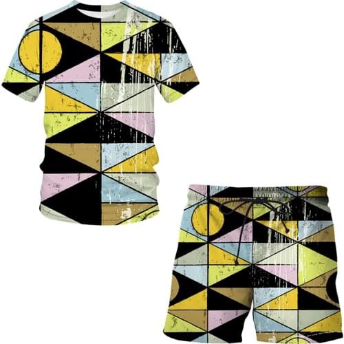 2021 New Mens Sets Clothes Streetwear Summer Outfit Male T-shirt and Pant Two Pieces Hip-hop Casual 3D print Geometry clothing