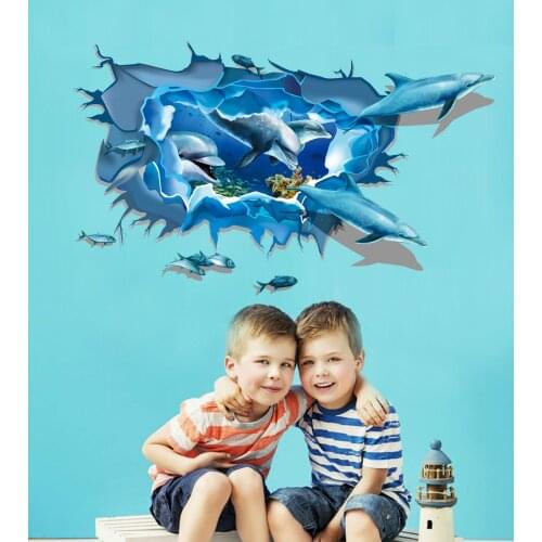New removable wall stickers on shelves creative living room 3D dolphin group stickers