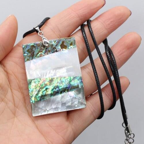 Natural Shell Pendent Necklace Fashion Leather Rope Rectangle Splicing Stripe Charming Shell Pendant Necklace for Women Gift