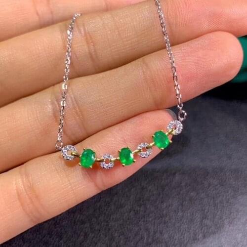 Grace cute smile Row Natural green Emerald gemstone Pendant necklace S925 silver Natural gem necklace woman party gift jewelery