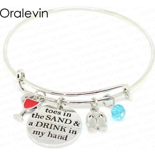 Toes in the sand and drink in my hand Charms Bracelet Christmas Gift Jewelry #LN1301-B