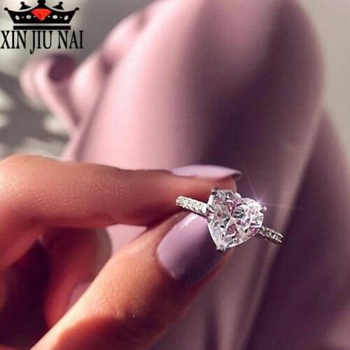 Simple Pure Crystal Romantic Heart-shaped Promise Ring Fashion Girls exclusive jewelry Valentines Day Best Gift Womens Ring