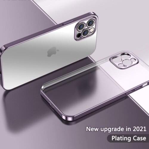 Luxury Square Frame Plating Clear Phone Case For iPhone 12 11 Pro Max Mini X XR XS 6 7 8 Plus SE 2020 Transparent Silicone Cover